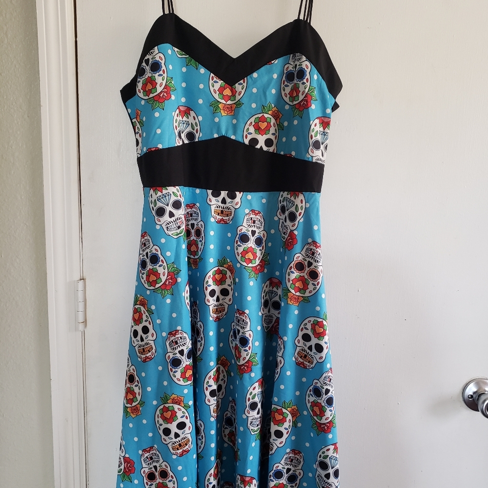 Skull Floral Empire Waist Flare Dress